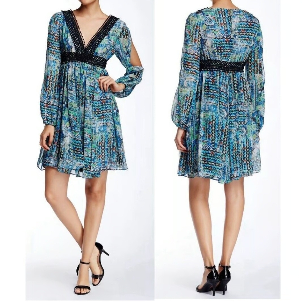 Betsey Johnson Elegant Blue Patterned Women's Dress